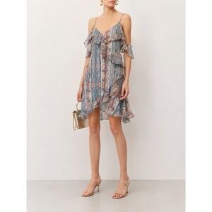 Intermix Marissa Silk Floral Print Dress | Size 2 | Ruffle Flutter Sleeve